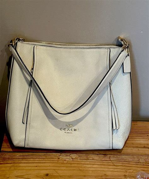 Coach Cream Color Pebbled Leather Hobo Style Bag Gem