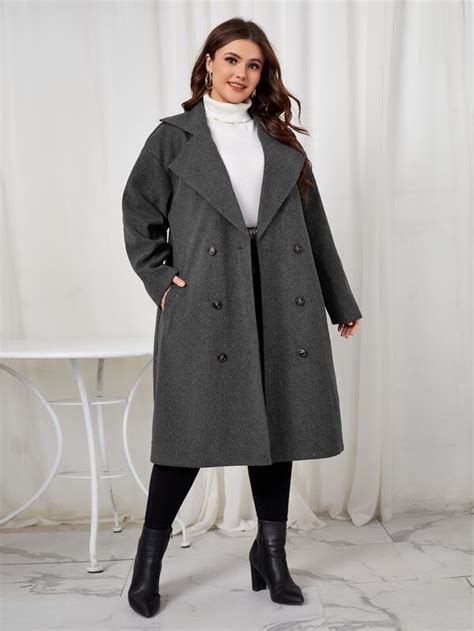 SHEIN LUNE Plus Double Breasted Lapel Neck Overcoat For Sale Australia