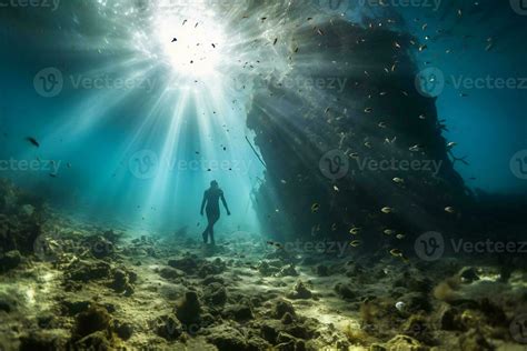 Free Diver Exploring A Shipwreck AI Generative 31563539 Stock Photo At