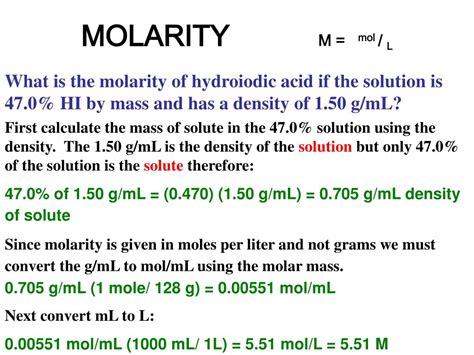 Ppt Molarity A Measurement Of The Concentration Of A Solution