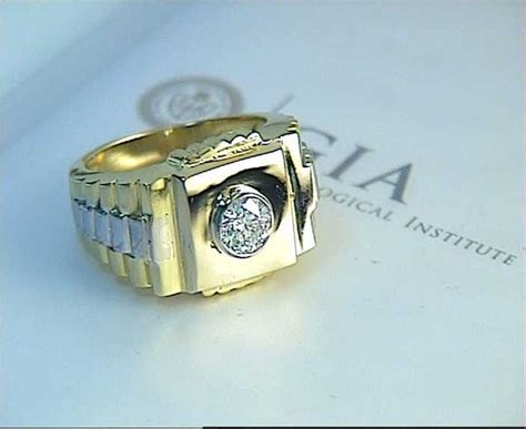 090ct Mens Rolex Diamond Ring 18kt Yellow And White Gold Gia Blueriver4747