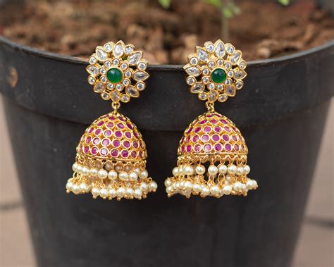 Bridal Stone Jhumkas South India Jewels