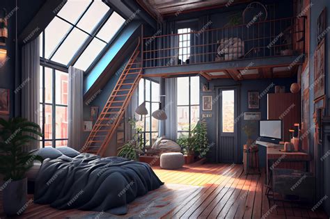 Premium Photo Designer Master Bedroom In Loft Style Ai Generated