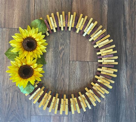 Sunflower Clothespin Wreath Sunflower Wall Art Indoor Etsy