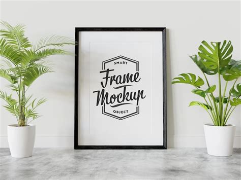 Premium PSD Black Frame Leaning On Wall Mockup