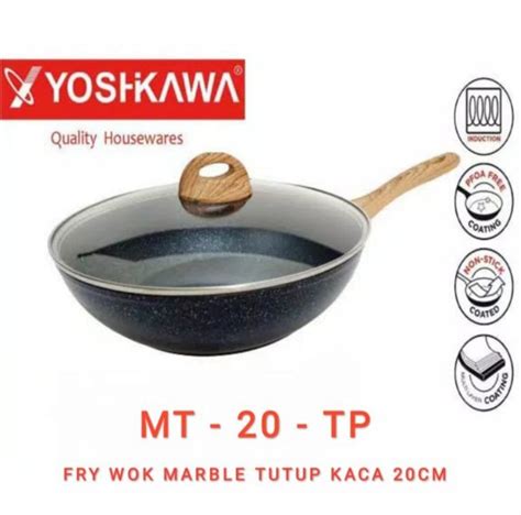 Jual Yoshikawa MT20 20 Cm Fry Wok Tutup Kaca Marble Induksi Wajan Kuali