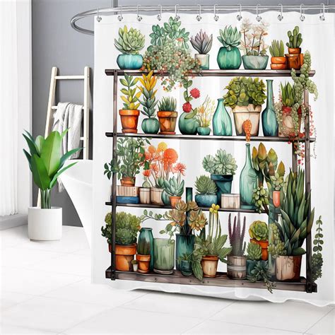 Vibrant Tropical Oasis Orange Flower And Green Cactus Shower Curtain