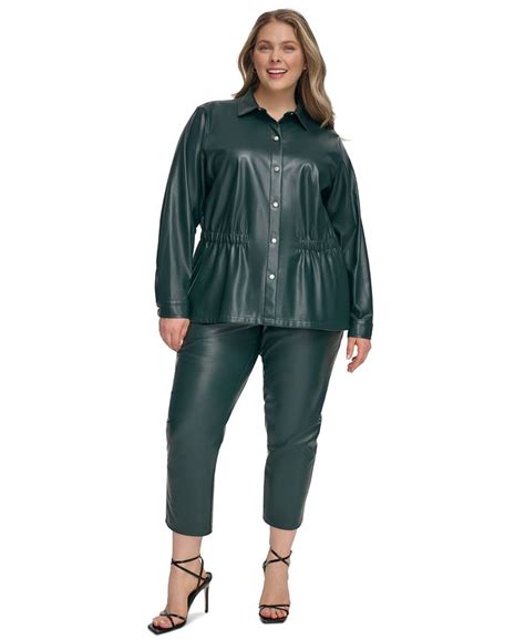 Calvin Klein Plus Size Faux Leather Cinched Waist Top Macy S