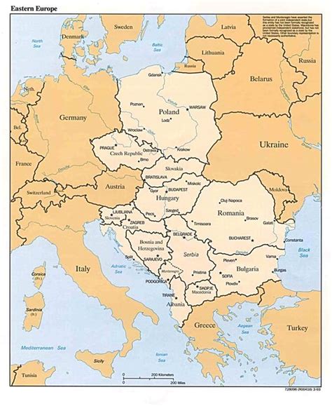 Political map showing countries and regions of central and eastern ...