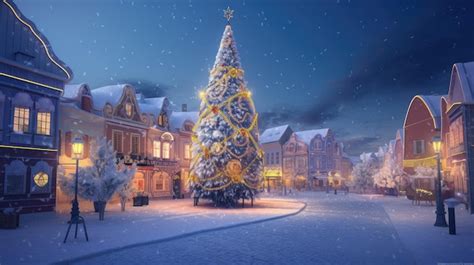 Premium AI Image | A snowy christmas scene with a christmas tree in the ...