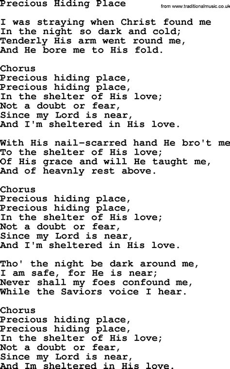 Baptist Hymnal Christian Song Precious Hiding Place Lyrics With Pdf For Printing