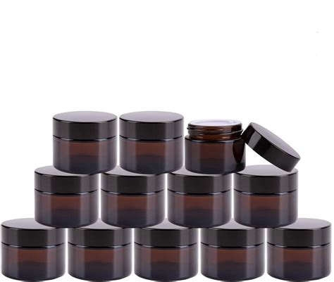 12pack Of 4 Oz Amber Round Glass Jars With Inner Liners And Black Lidsempty Cosmetic