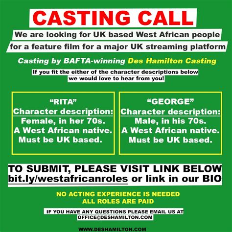 Looking For UK Based West African People For A Feature Film For A Major