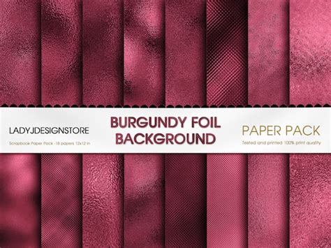 Burgundy Foil Digital Paper Foil Textures Shimmer Printable