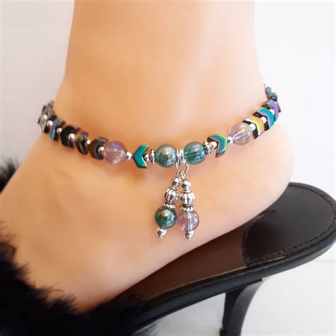 Opaque Irredescent Metallic Beaded Women S Ankle Bracelet Etsy In