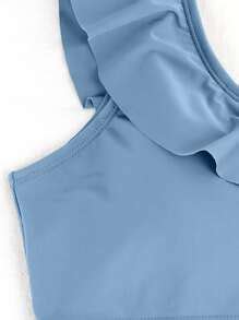 Striped Ruffle Trim One Shoulder High Waist Bikini Swimsuit Shein Usa