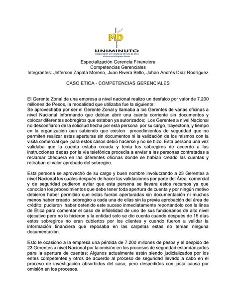 CASO Etica Competencias Gerenciales Gerencia Financiera Competencias