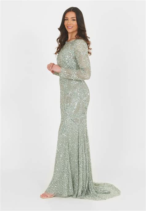 Maryisa Embellished Sequins Robe De Cocktail Sage Green Vert