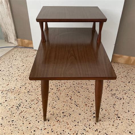 Mid 20th Century Vintage Midcentury Modern 2 Tier Step End Table With