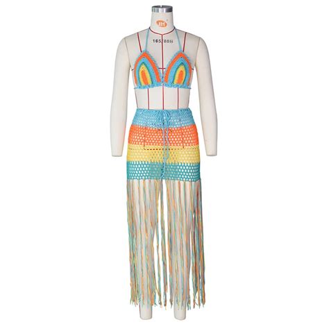 Factory Sale Sexy Crochet Swimwear Suit Women Sexy See Through Bikini Lady Tassel Bathing Cover