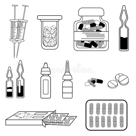 A Set Of Pill And Medication Icons A Collection Of Single Color Simple