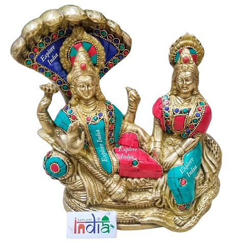 Buy Explore India Brass Vishnu Laxmi Statue Inlay Work Murti Of Vishu