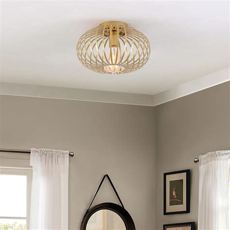 Fivess Lighting Modern Gold Flush Mount Light Fixture Metal Cage Single