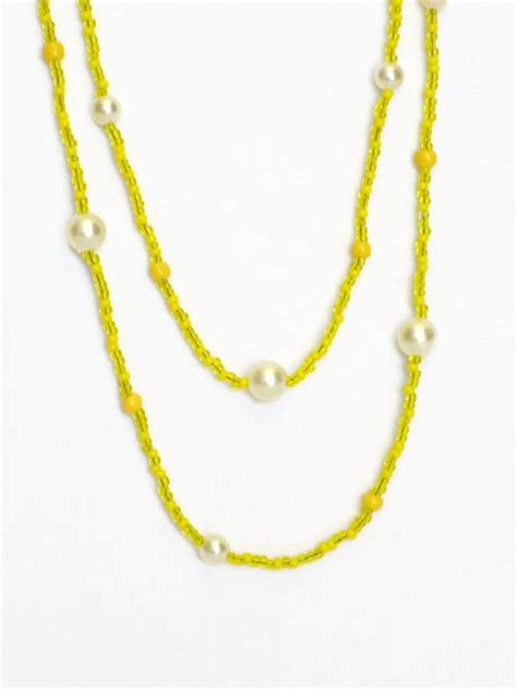 Yellow Seed Bead Necklaces For Women Long Bohemian Necklace Etsy Canada Long Bohemian