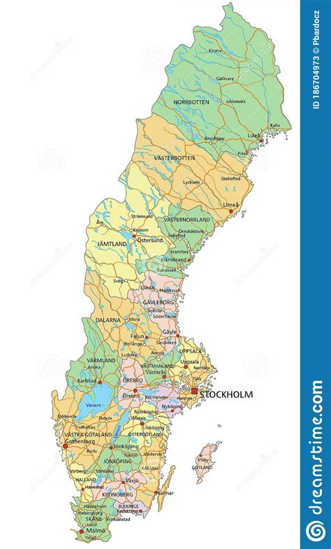 Sweden Highly Detailed Editable Political Map With Labeling Stock