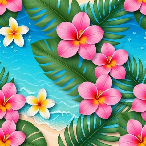 Ilustración vectorial Fondo de verano con flores tropicales hojas y