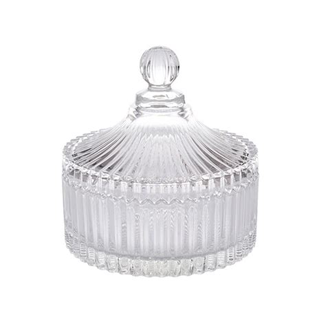 Crystal Glass Candy Jar Desktop Display Can Snacks Stoage Jar With Lid For Home Shop Striped