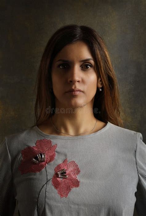 Portrait Of A Nice Brunette Girl In Retro Pilot Costume Stock Photo