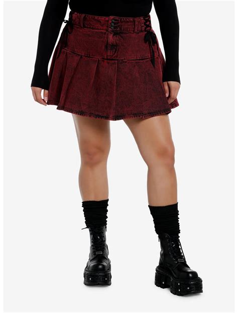 Social Collision Ribbon Dark Red Wash Pleated Skirt Plus Size Hot Topic