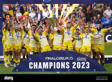 La Rochelle Players Celebrate With The Trophy After The Heineken