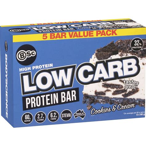 Bsc High Protein Low Carb Bar Multi Pack Cookies Cream 60g X 5 Pack