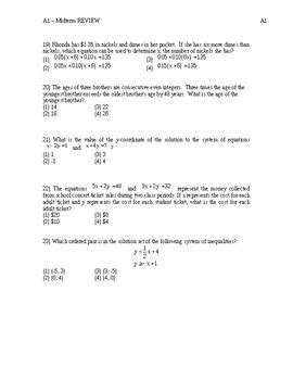 Algebra Midterm Review Questions Worksheet Of Tpt