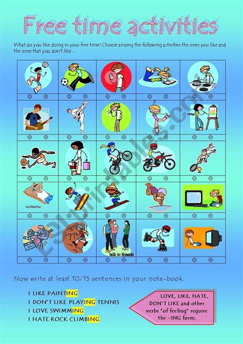 Free Time And Leisure Activities Vocabulary In English Off