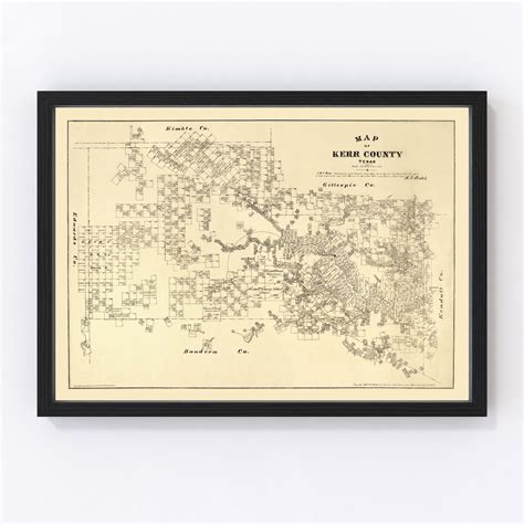 Vintage Map of Kerr County, Texas 1879 by Ted's Vintage Art