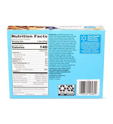 Great Value Fruit And Grain Cereal Bars Blueberry 104 Oz 8 Count