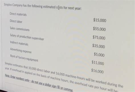 Solved Simplex Company Has The Following Estimated Cests For Chegg