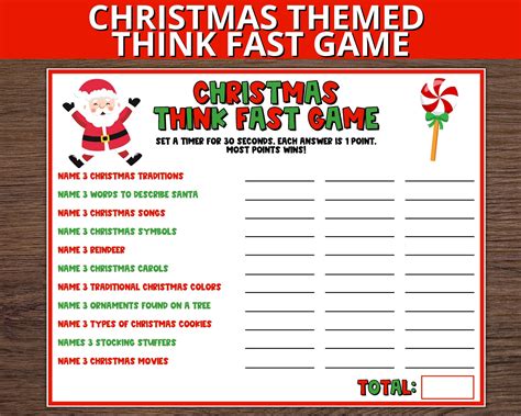 Christmas Themed Think Fast Game Christmas Trivia Game Holiday Party