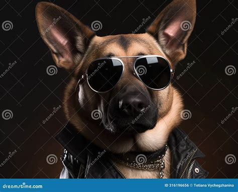 Cool Fluffy Dog German Shepherd Breed In Stylish Lather Jacket And