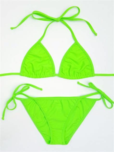 Neon Green Full Bottom Bikini Etsy In 2020 Neon Green Swimsuit