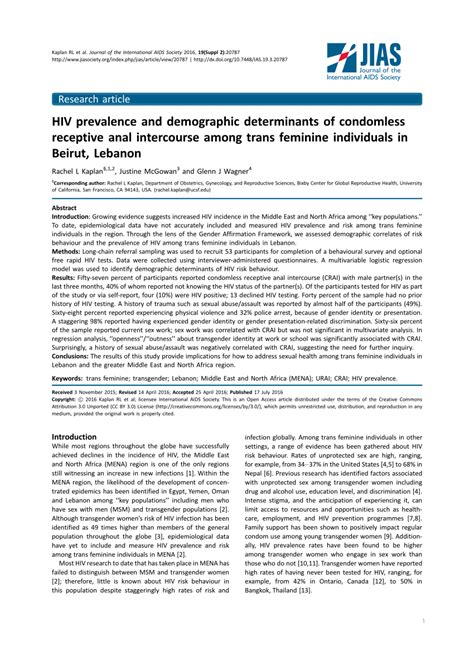 Pdf Hiv Prevalence And Demographic Determinants Of Condomless Receptive Anal Intercourse Among