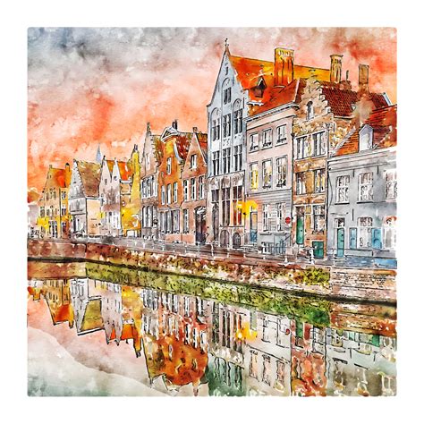 Brugge Belgium Watercolor Sketch Hand Drawn Illustration 11410598