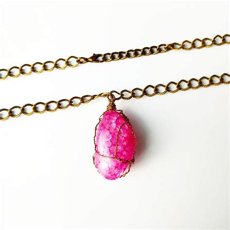 Electric Pink Gem Necklace Hot Pink Crystal Necklace Wire