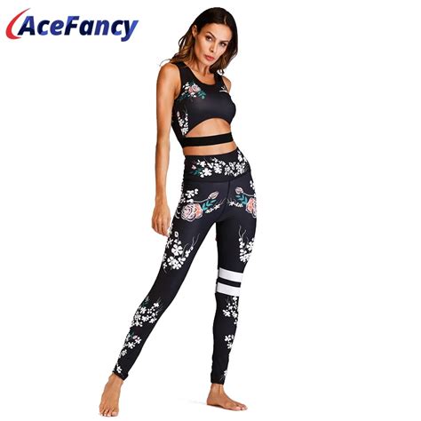 Acefancy Conjunto De Yoga Para Mujer Leggings Con Estampado De Fitness