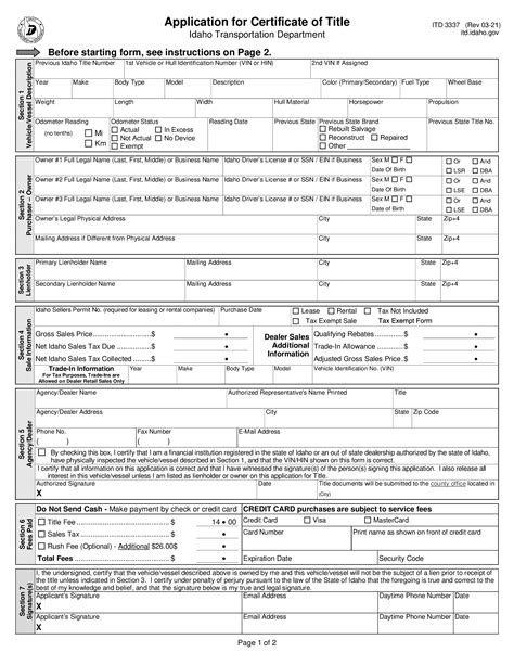 Form Itd Application For Certificate Of Title Idaho Forms