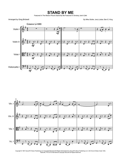 Stand By Me Arr Greg Birdwell Sheet Music Ben E King String Quartet