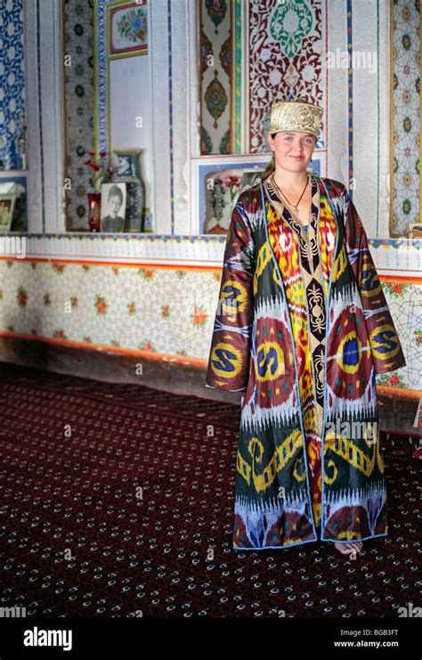 Woman in Uzbek traditional costume, Bukhara, Uzbekistan Stock Photo - Alamy